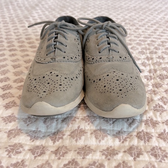 Cole Haan ZeroGrand Oxford Sneaker Sole Wingtip Gray Suede Perforated Size 7 - Picture 4 of 14